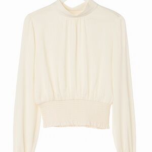 Express Cream Smocked Blouse with Mandarin Collar